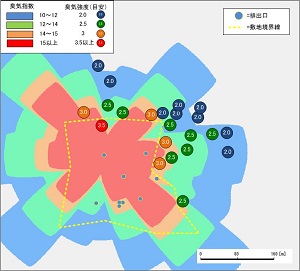 臭気拡散シミュレーションシステム・カルモスと周辺調査の結果比較